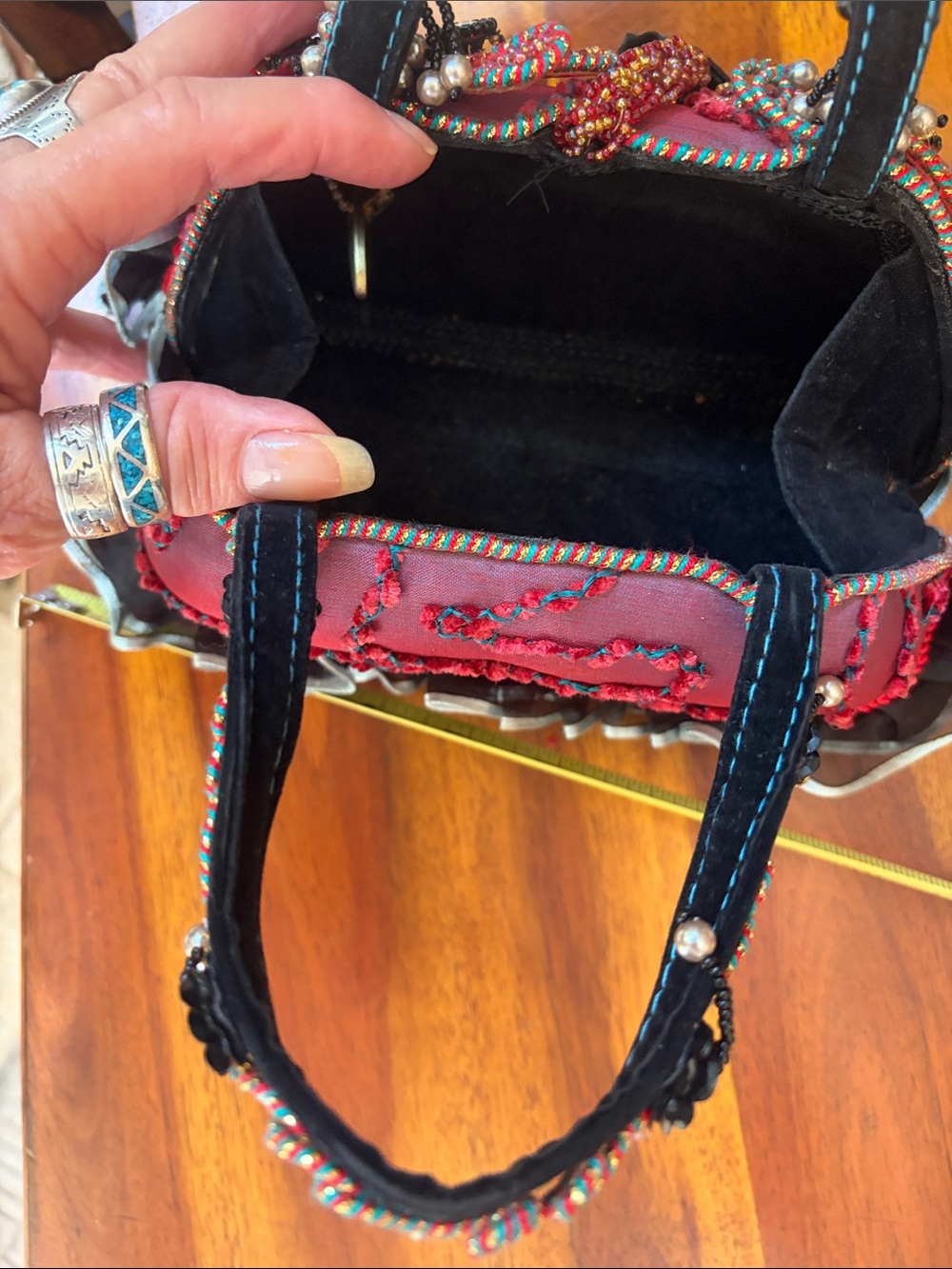 Mary Frances Embellished Red & Black Women's Handbag - Picture 7 of 14